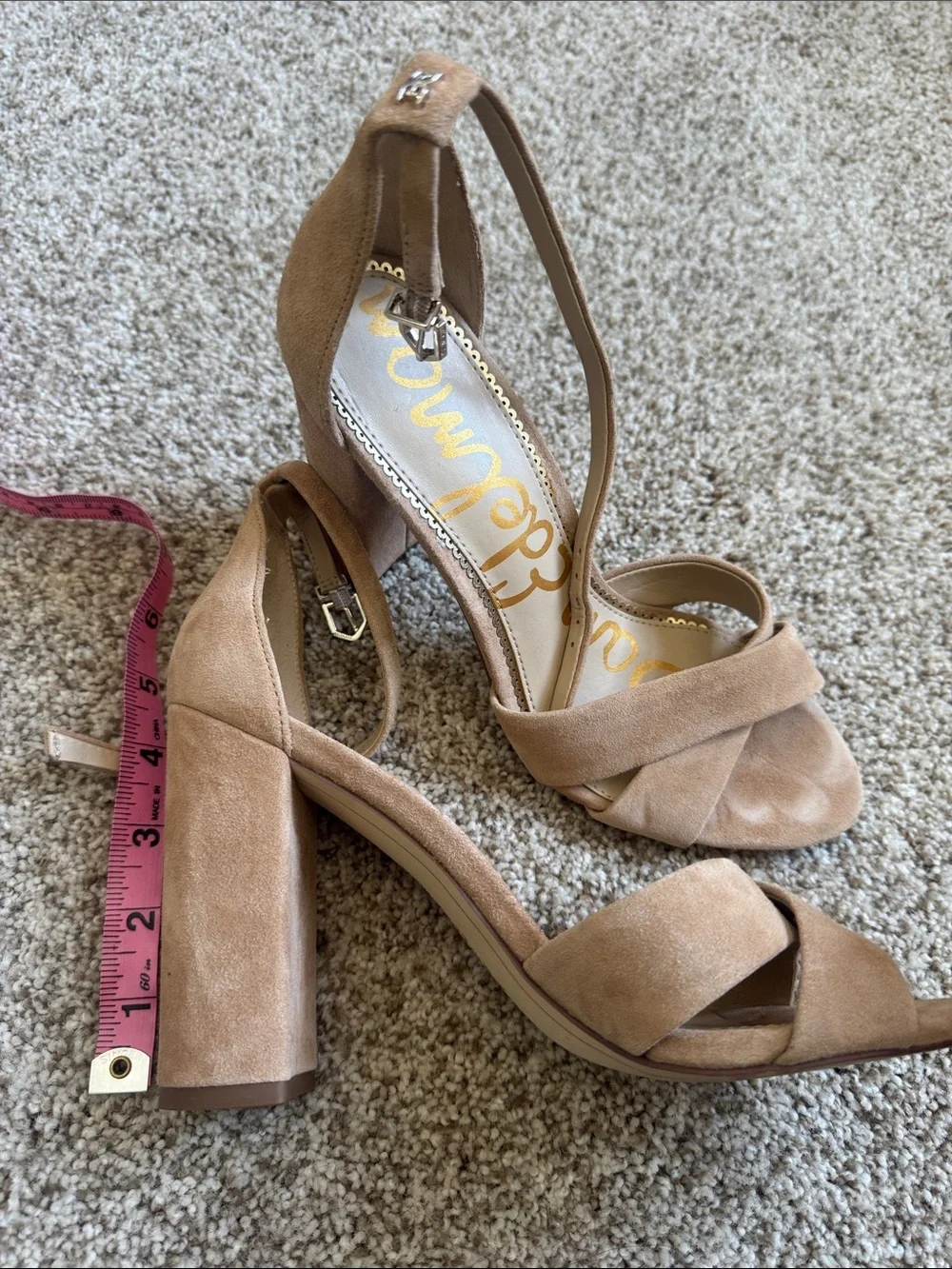 Sam Edelman Beige Suede Crisscross Block Heel Sandals
